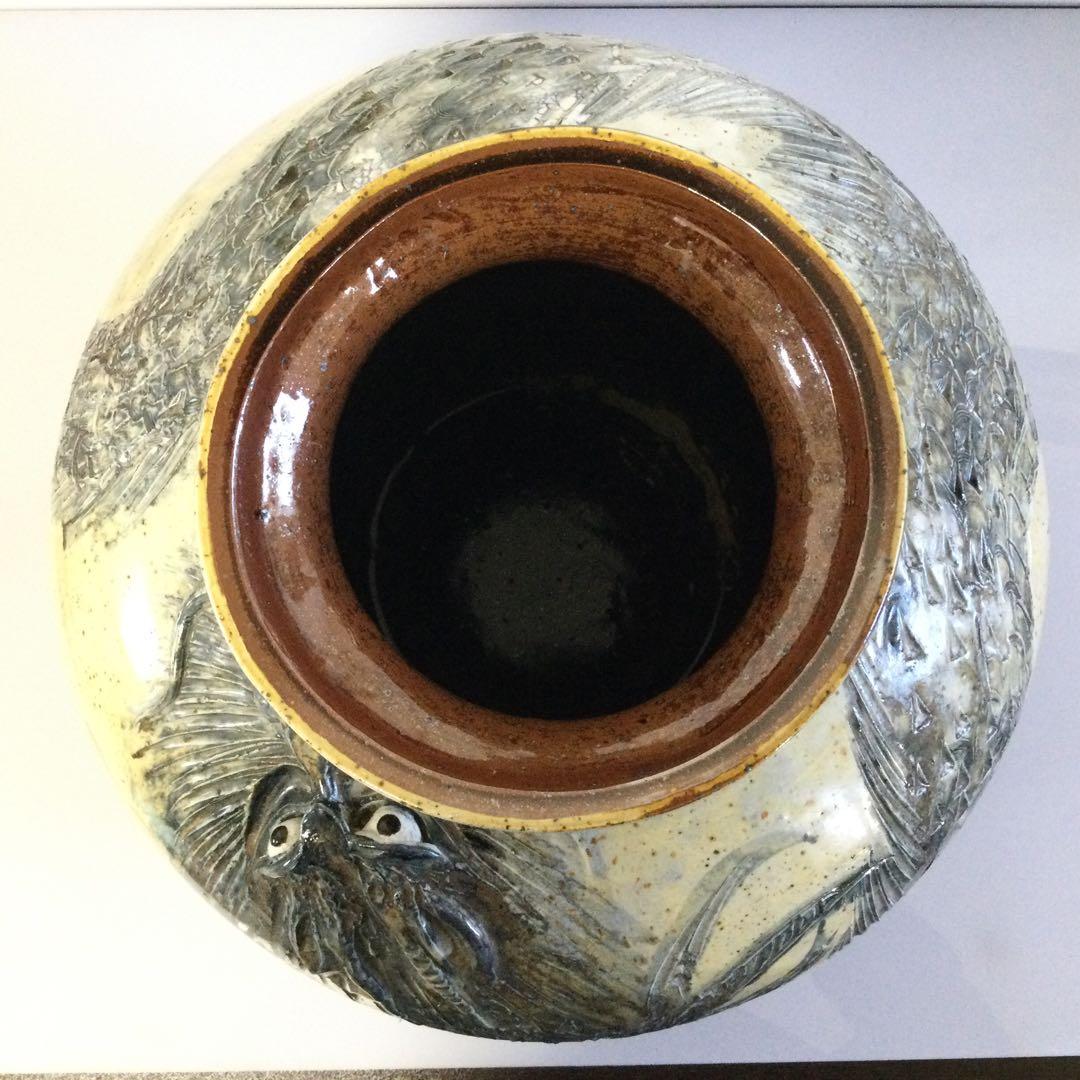 砥部焼 龍彫花瓶 飾壺 森元青芳作 花器 花入 L322