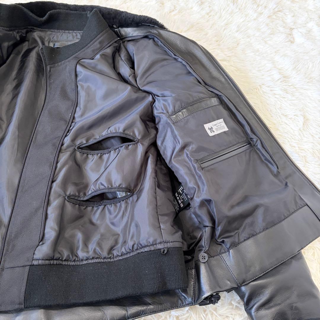 特大 リューグーレザーズ ライダース ジャケット ボア襟 牛革 黒 2XL