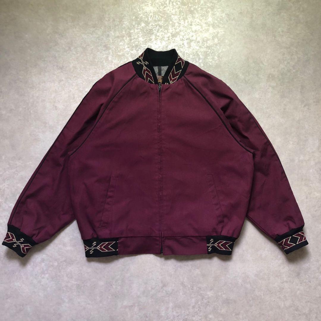 90sUSA製ネイティブ幾何学リブ切り替えダービージャケット型ブルゾンダック生地