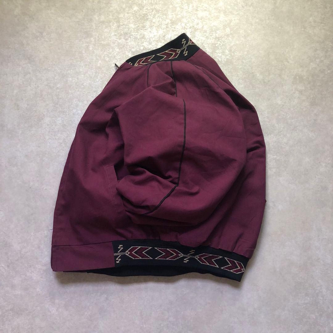 90sUSA製ネイティブ幾何学リブ切り替えダービージャケット型ブルゾンダック生地