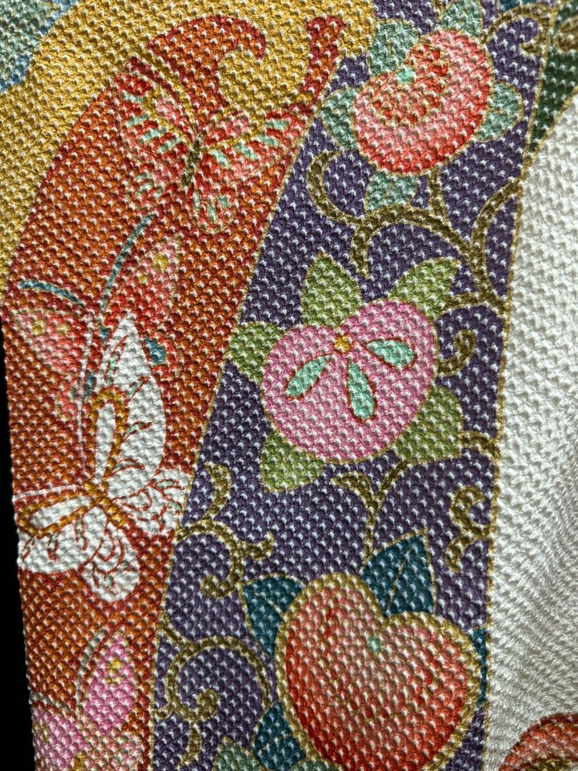 藤娘きぬたや 総絞り 白地 波鶴橘 小紋バック振袖 長襦袢2点セット