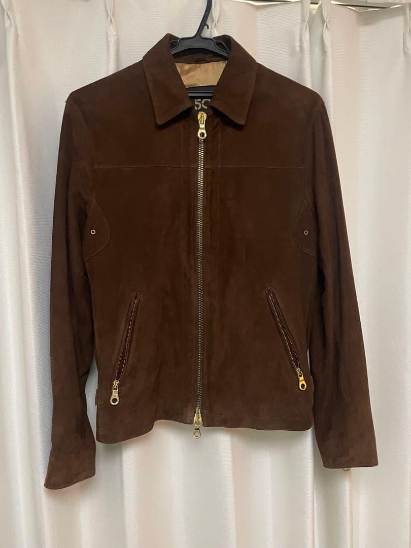 【美品】CINQUANTA スエード シングルライダース ブラウン 44