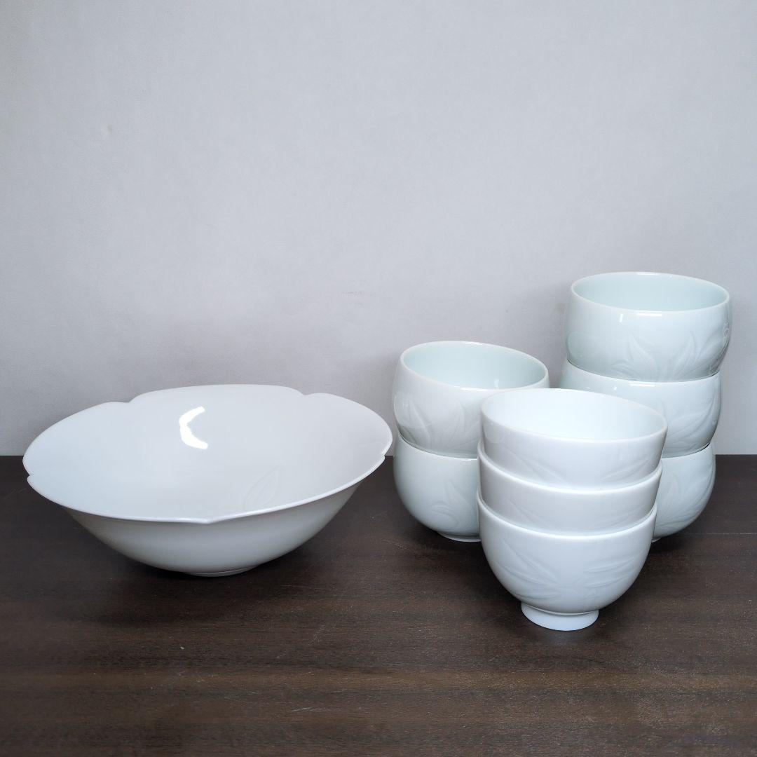 s*i様 人間国宝 井上萬二 作 白磁 彫文 菓子鉢＆湯呑 三客 ＆他