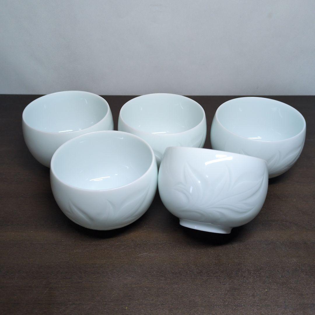 s*i様 人間国宝 井上萬二 作 白磁 彫文 菓子鉢＆湯呑 三客 ＆他