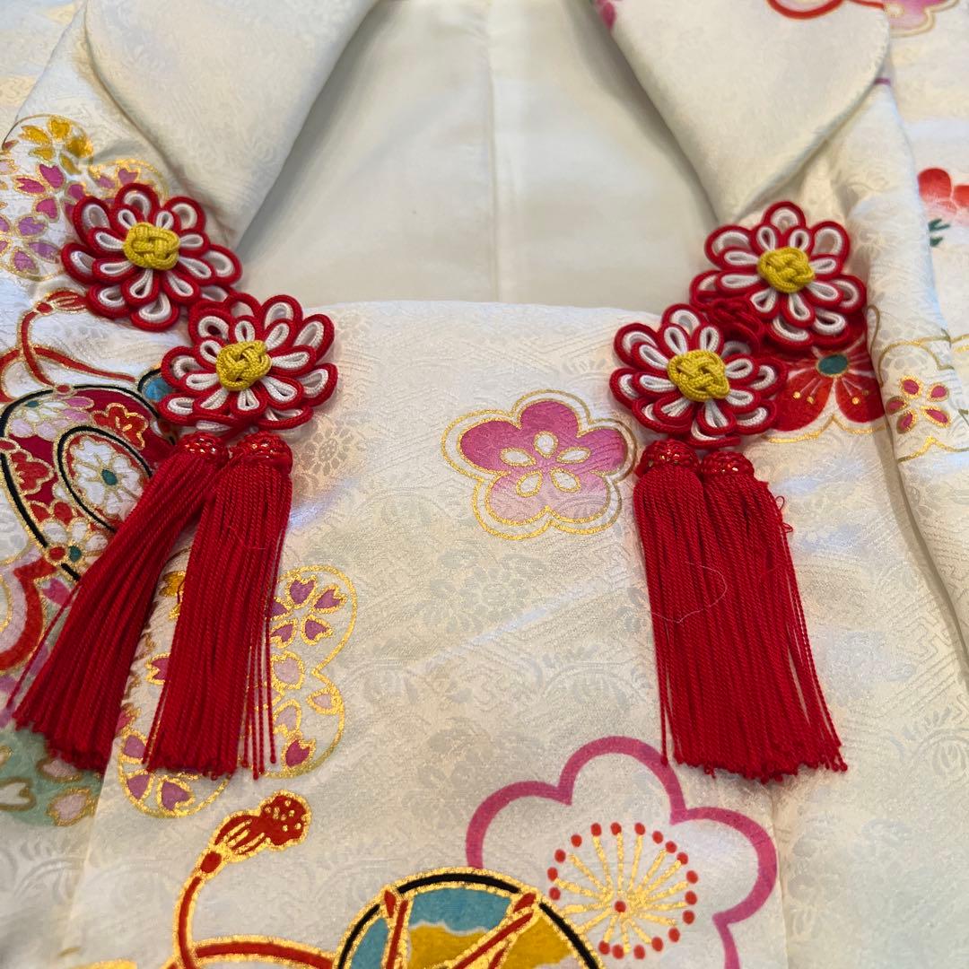 ラ*ン様 七五三 三歳 着物 被布 小物一式 フルセット 正絹 梅 鼓 肌襦袢付