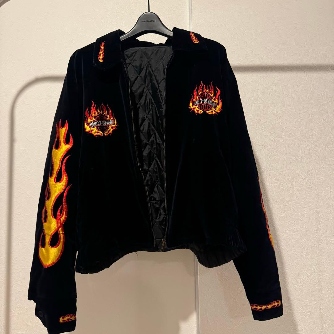 〈レア〉Harley-Davidson フレイム刺繍ベロアジャケット
