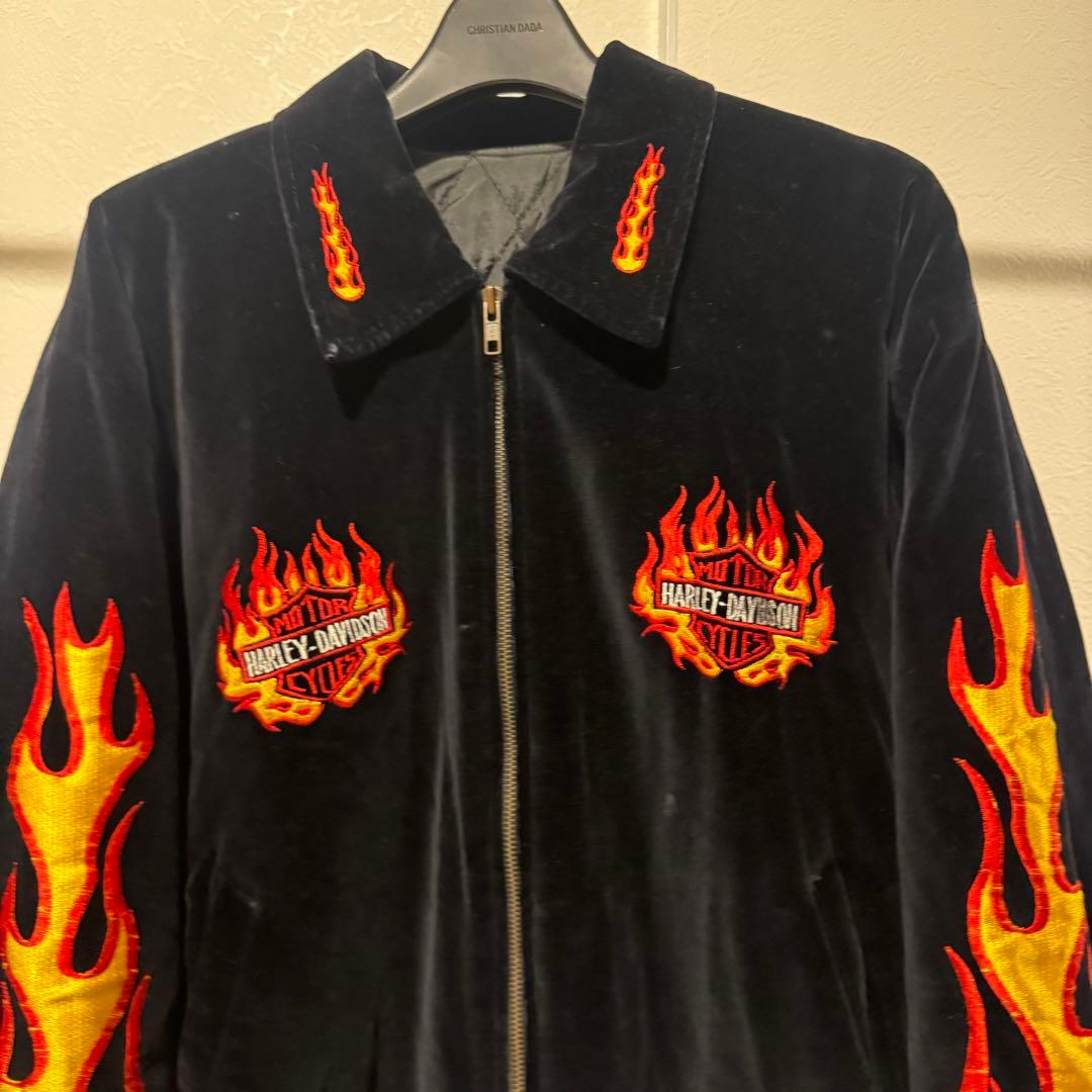 〈レア〉Harley-Davidson フレイム刺繍ベロアジャケット
