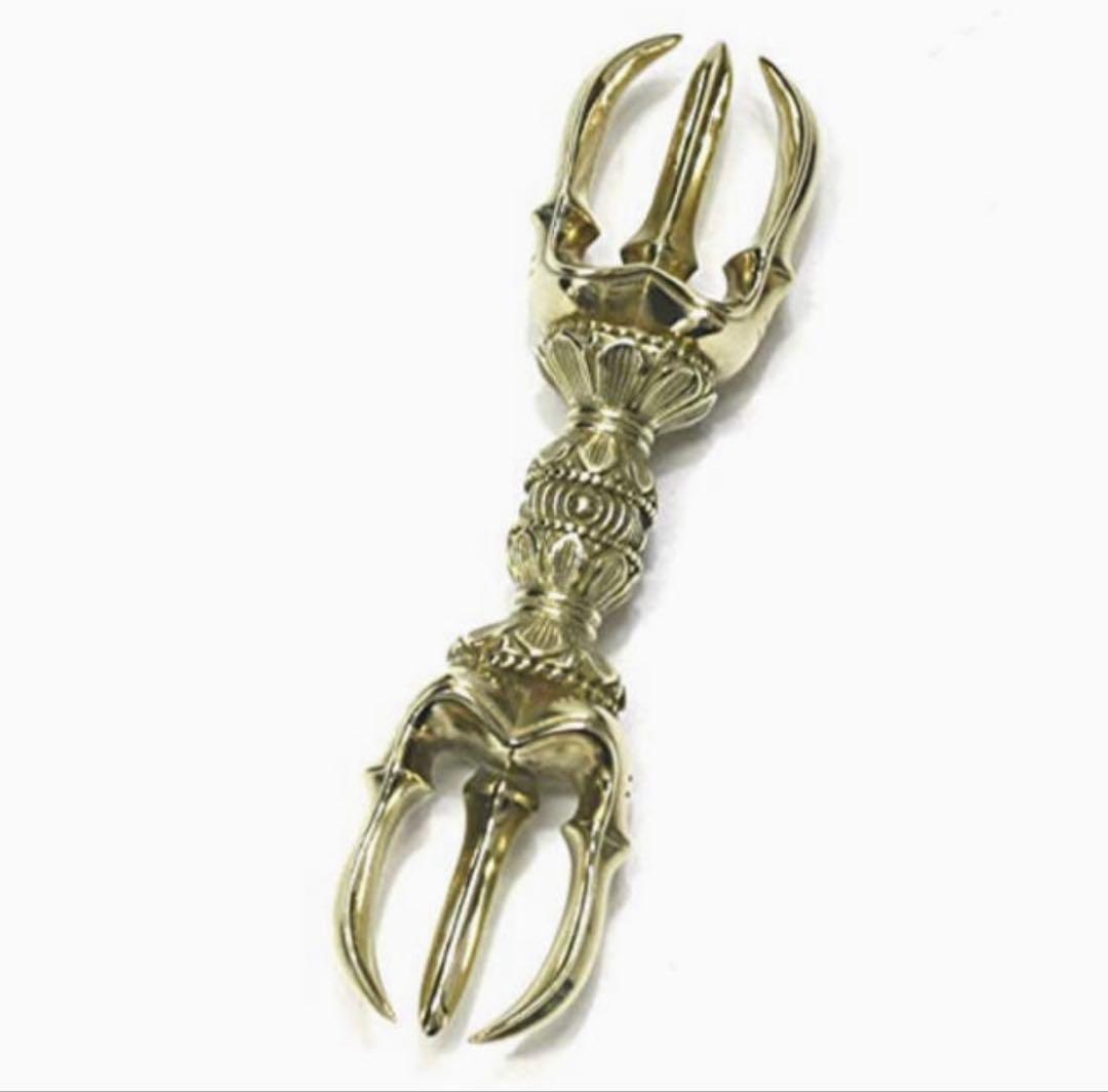 希少　金剛杵　三鈷杵　法具　チベット密教　ビンテージ　バジュラ　仏教美術　黄銅製