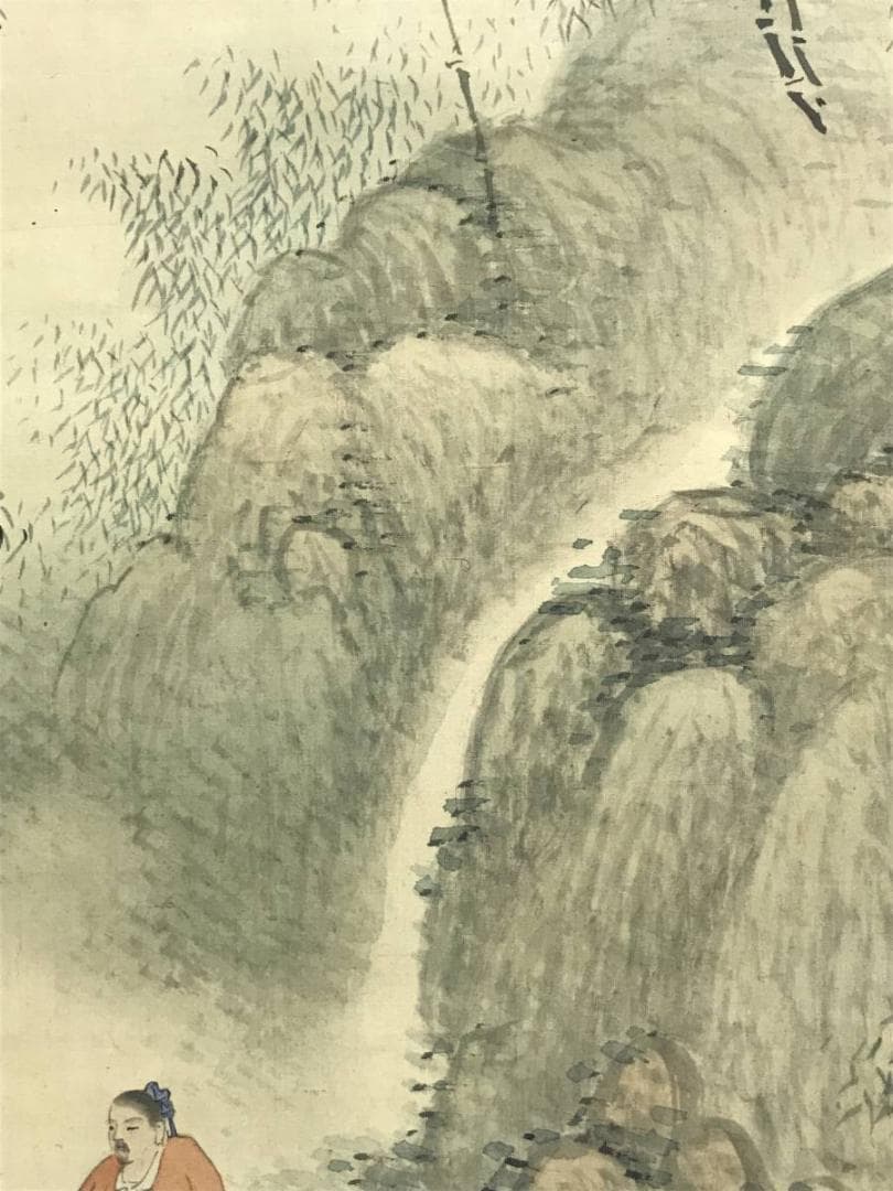 真作/翠村/竹林琴弾図/山水図/竹林山水図/掛軸/名家伝来/AD-880