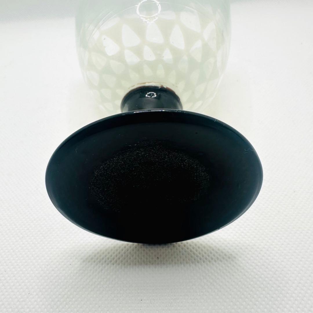 大正～昭和初期 アンティーク 氷コップ 手吹きガラス 黒脚 水玉模様　希少