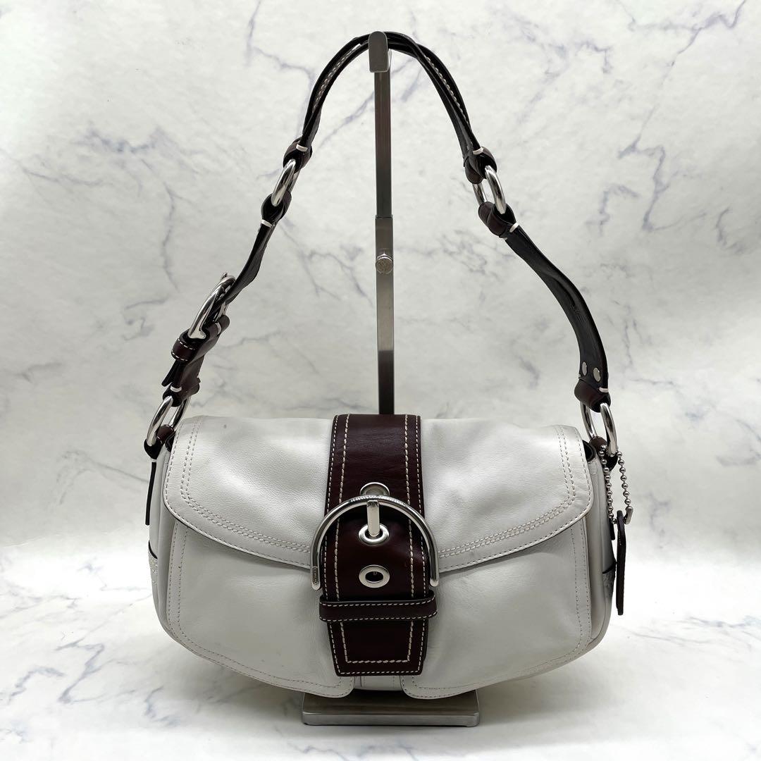 コーチ ソーホー アクセサリーポーチ ワンショルダーバッグ レザー 白 茶