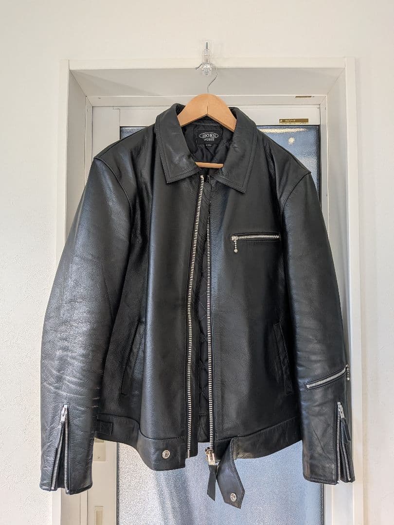 HORN WORKS 本革 UK襟付きシングルライダースジャケット