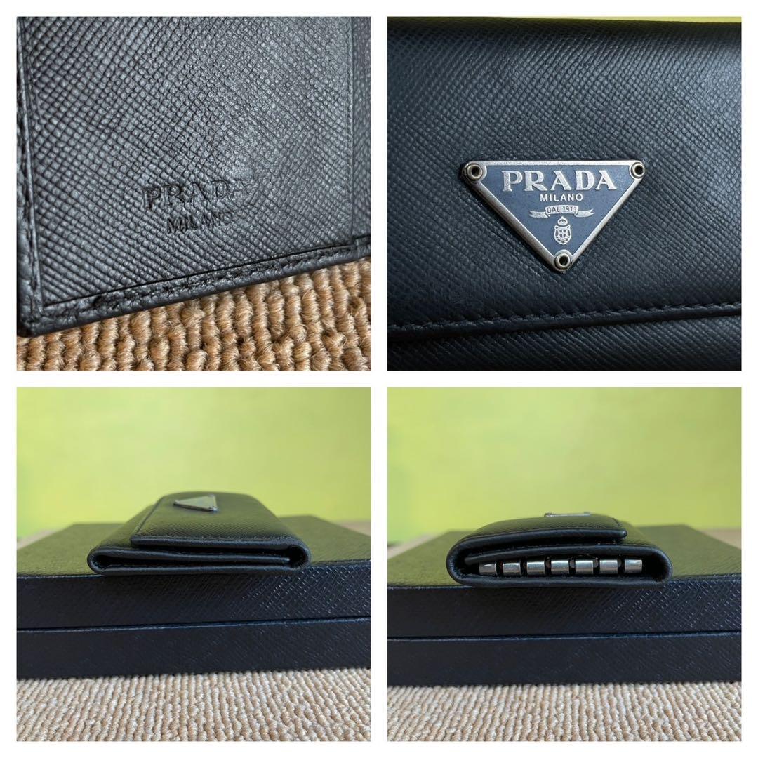 正規品❤️美品⭐️プラダ長財布 PRADA 男女　6連キーケース　三角プレート　黒