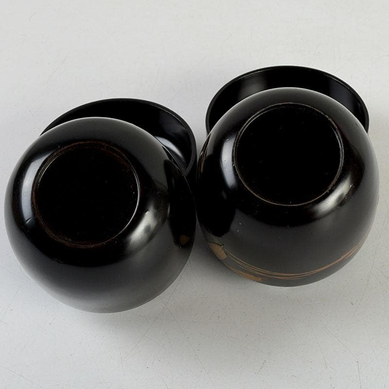 茶道具　黒漆　金蒔絵　棗　一双　書付共箱　V　9432