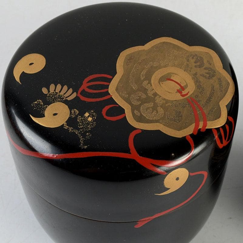 茶道具　黒漆　金蒔絵　棗　一双　書付共箱　V　9432