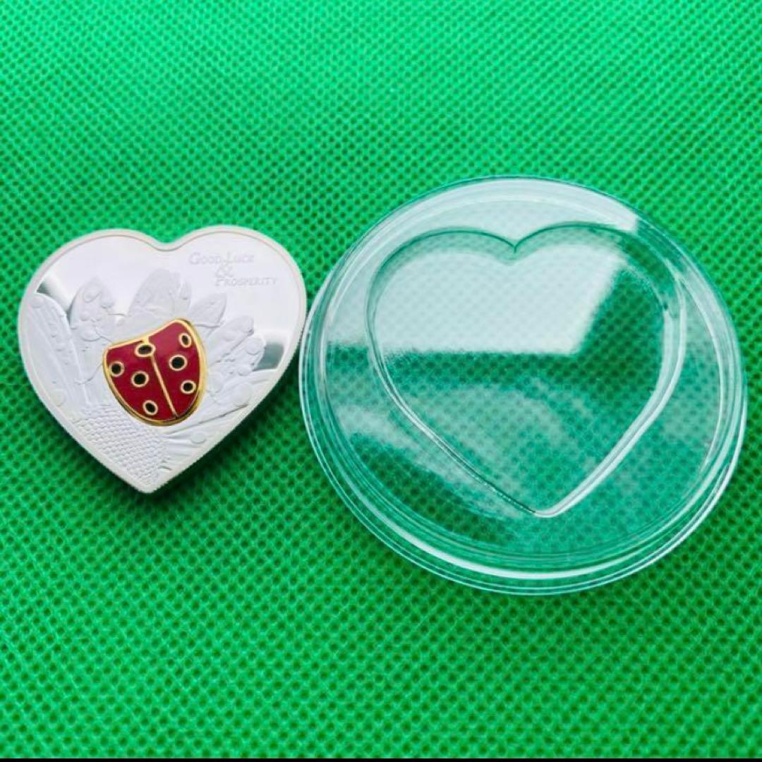 銀貨 てんとう虫 ハート型 七宝焼埋込 純銀 プルーフ