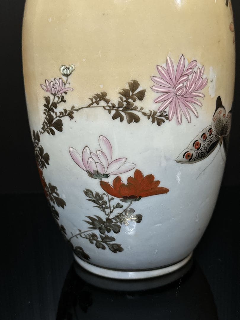 超絶技巧 明治期 極上 金蘭彩色 花蝶図 花瓶 花生 壷