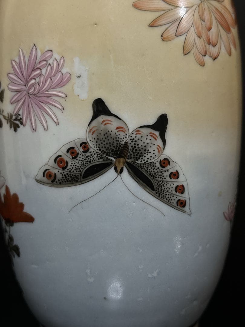 超絶技巧 明治期 極上 金蘭彩色 花蝶図 花瓶 花生 壷