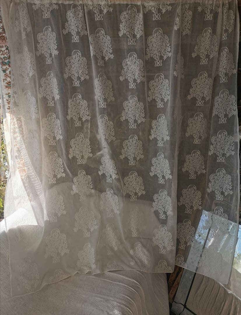 アンティーク 英国 マドラスレース 生命の樹と鳥 ノッティンガムカーテンパネル