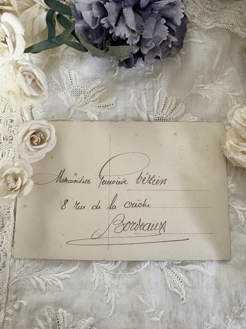 アンティーク ポストカード 薔薇と美しい少女