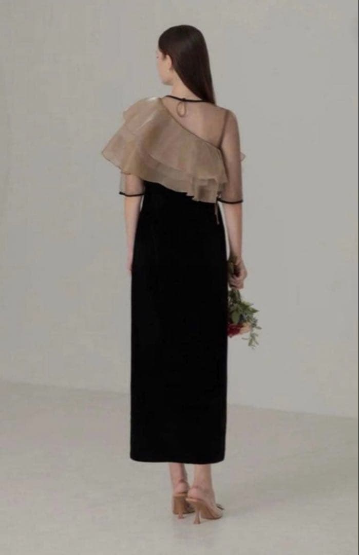 leja レジャ アシンメトリーティアードフリル3WAYベロアドレス S 新品