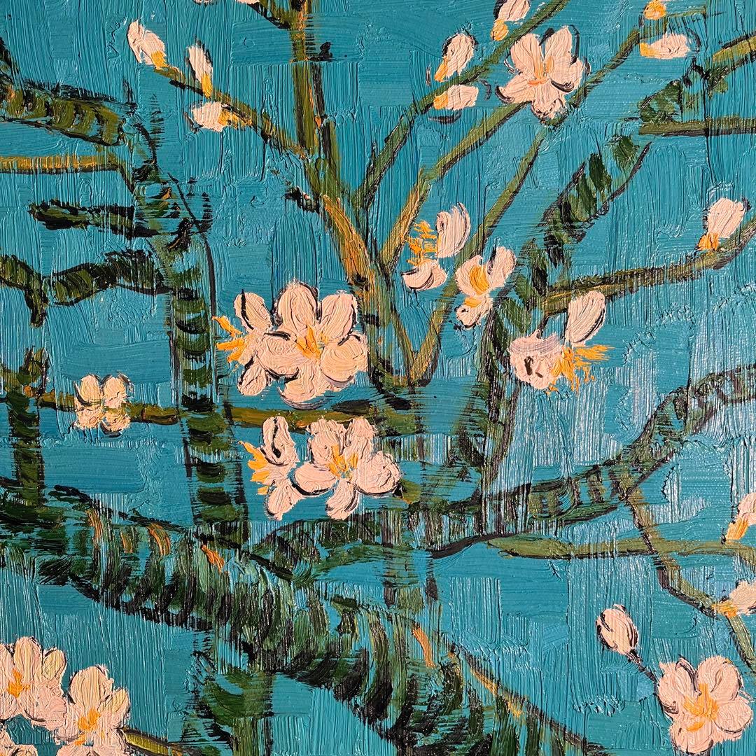 ★特大★ 手書き油絵 ゴッホ 花咲くアーモンドの枝 肉筆絵画 額付き 油彩画