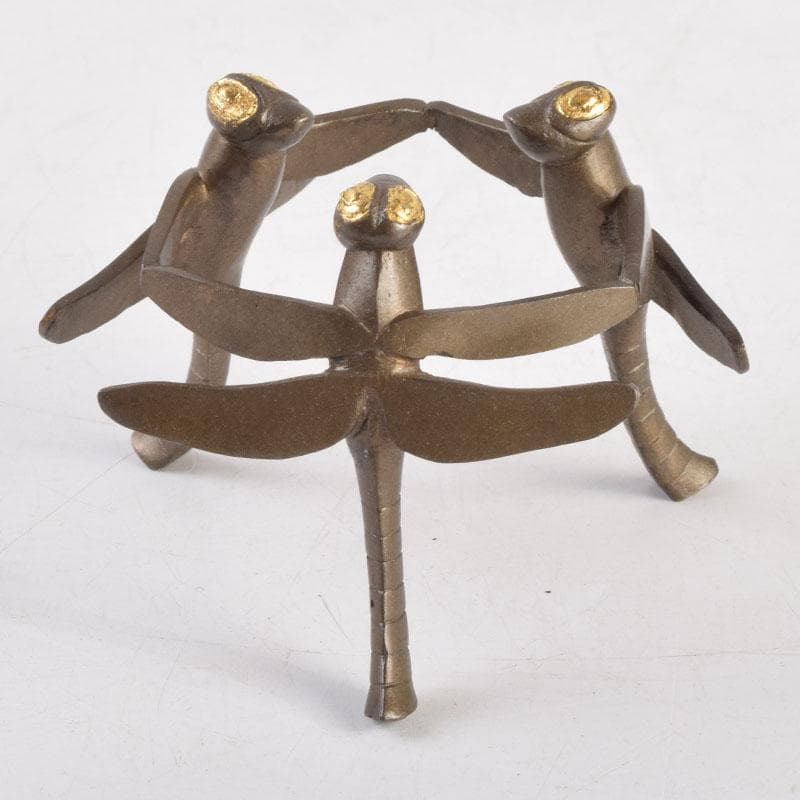 茶道具　加賀象嵌匠　本江敏彦作　唐銅　蜻蛉蓋置　共箱　V　9224