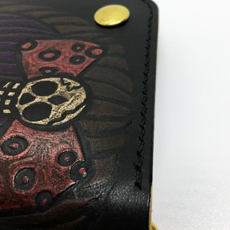 【本革】ミドルトラッカーウォレット 真鍮 ★シュガースカル&フラワー★ レザー