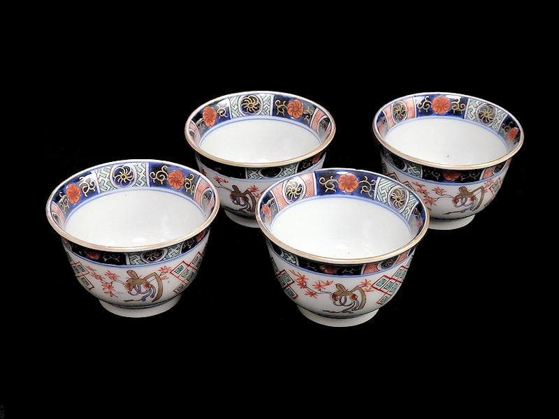 古伊万里　金襴手　烏帽子に紅葉の図　向付　４客　E203AS-BWg