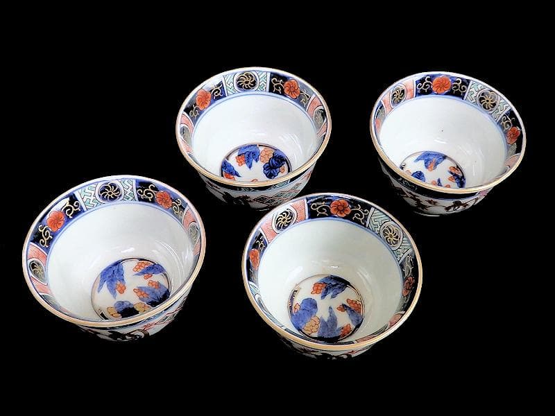 古伊万里　金襴手　烏帽子に紅葉の図　向付　４客　E203AS-BWg