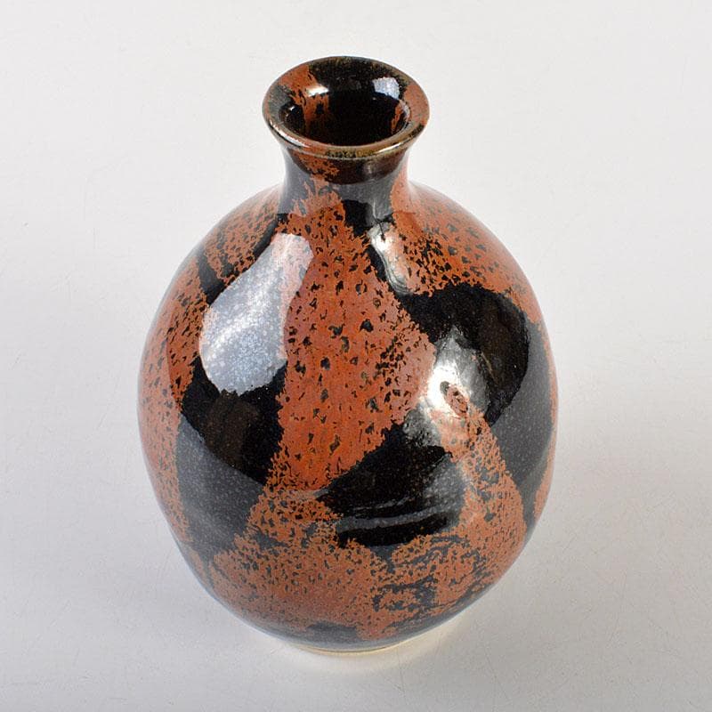 京焼　清水焼　清水保孝作　鉄釉鉄彩　花入　共布共箱　C　6744