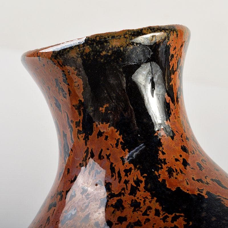 京焼　清水焼　清水保孝作　鉄釉鉄彩　花入　共布共箱　C　6744