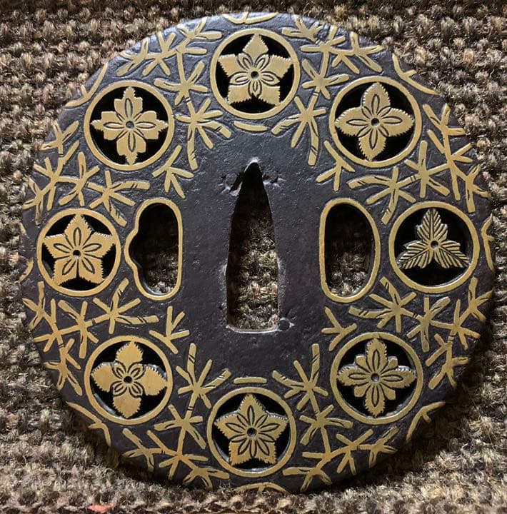 真鍮象嵌　与四郎　平安城　鍔