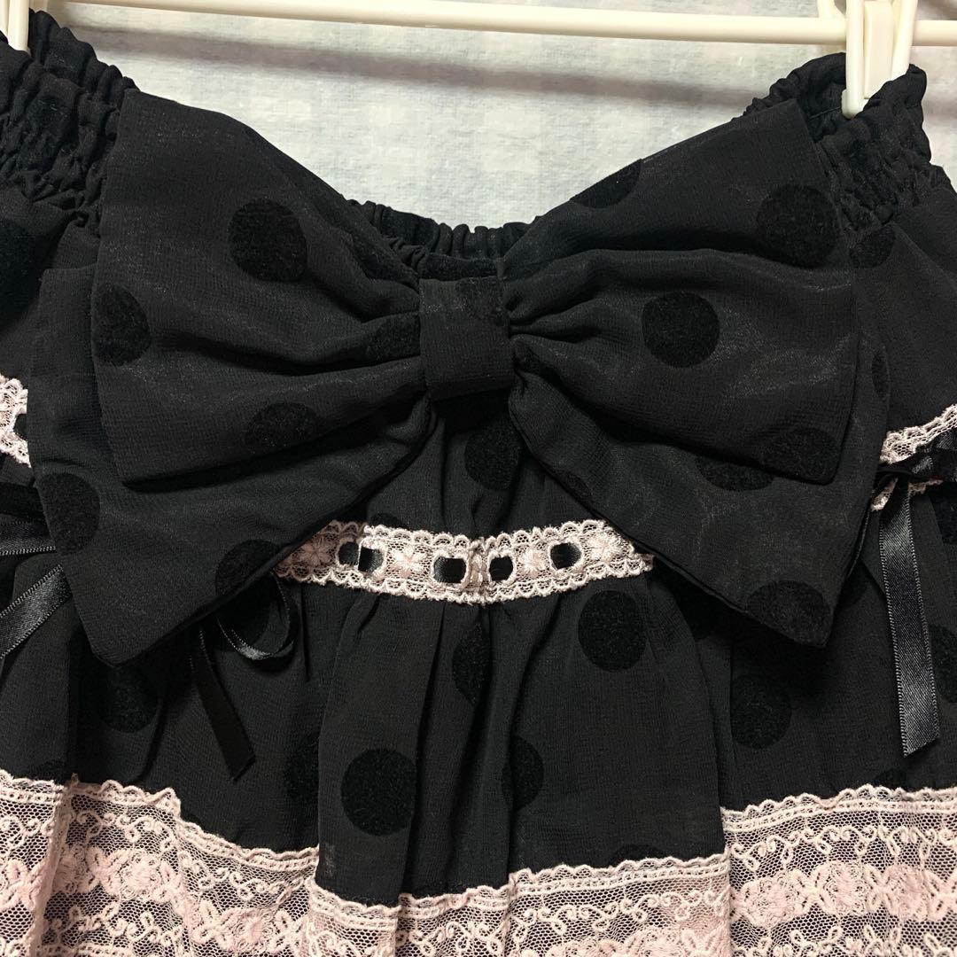 TRALALA 希少 ドット柄 リボン ブラックシフォンピンクレーススカパン