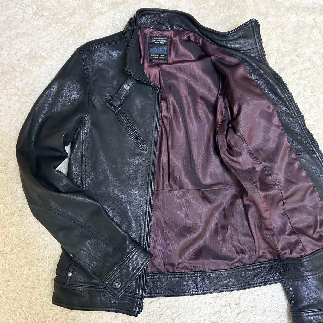 美品✨ NICOLE シングルライダース レザー ブラック 内側ワインレッド