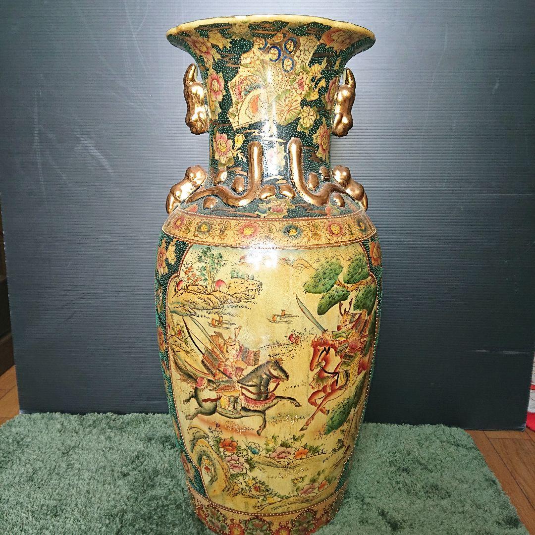 時代物、薩摩、金欄手群鶴地紋花鳥金壺