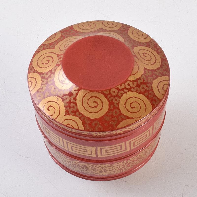 専用　茶道具　塗師中村宗哲作　朱唐草如心好　寸切茶器即中斎極め箱　M　R9252