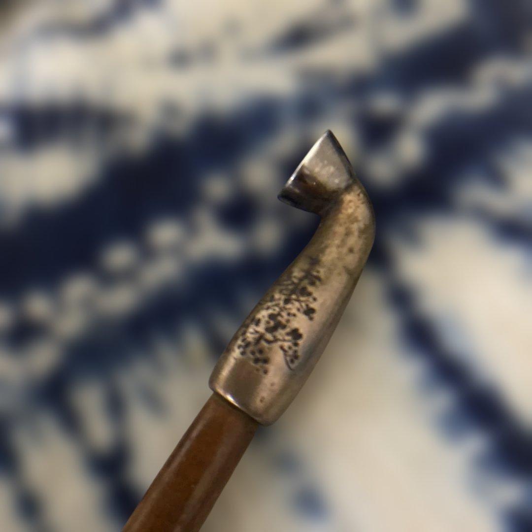 金工師　芳老　煙管　キセル　金口　　在銘　純銀　斑竹
