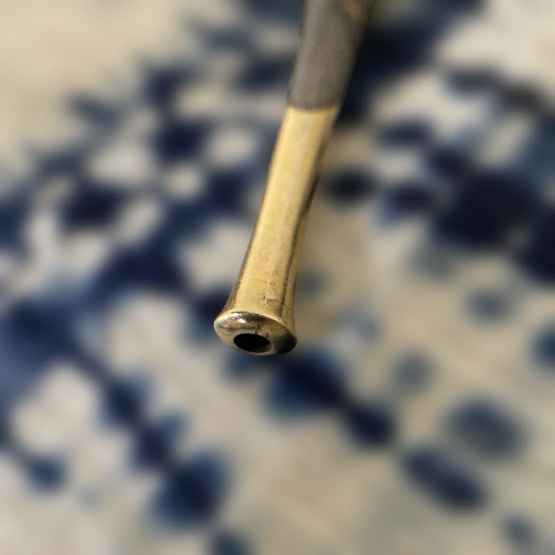 金工師　芳老　煙管　キセル　金口　　在銘　純銀　斑竹