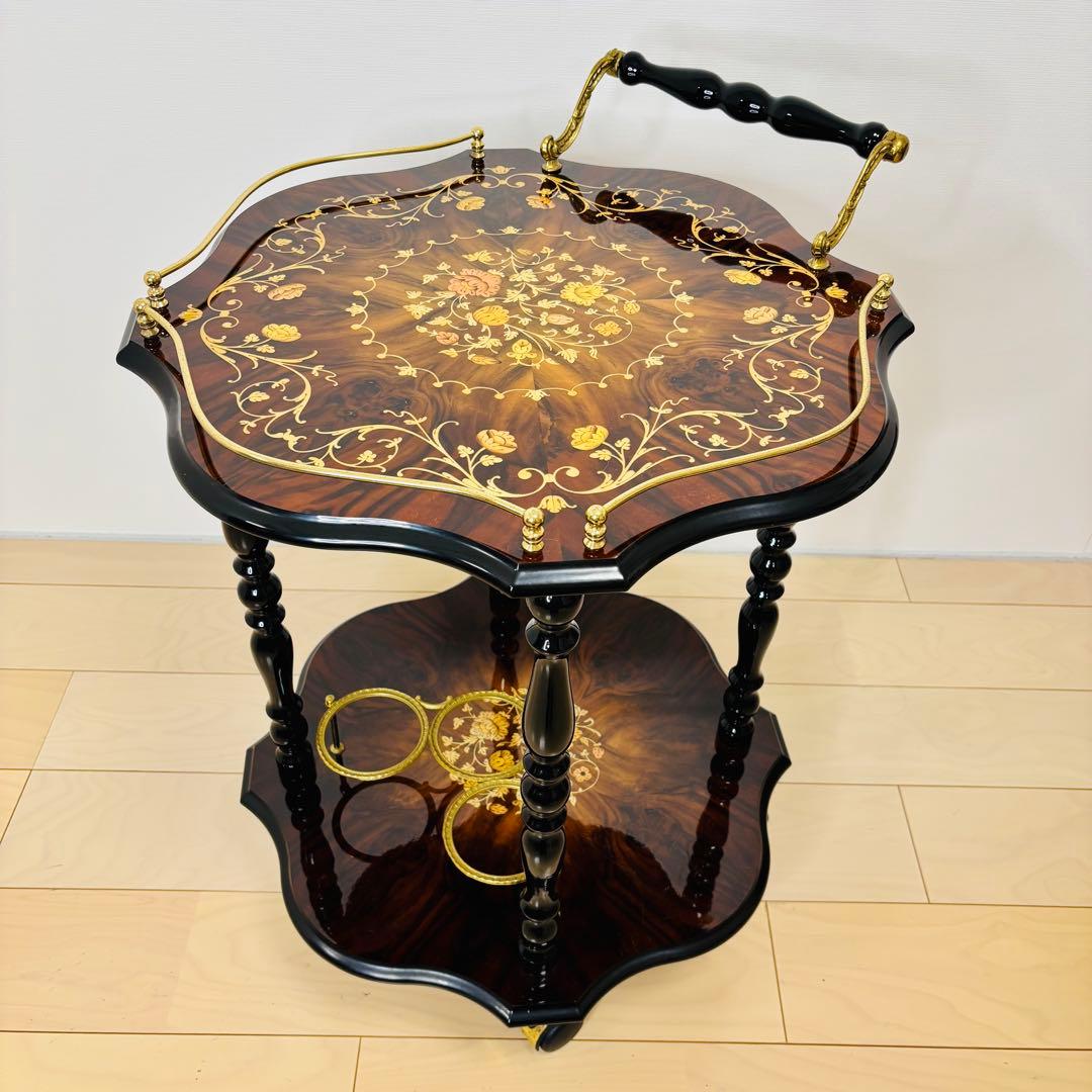 イタリア製 ティーワゴン 象嵌細工 アンティークワゴン キッチンワゴン　送料込