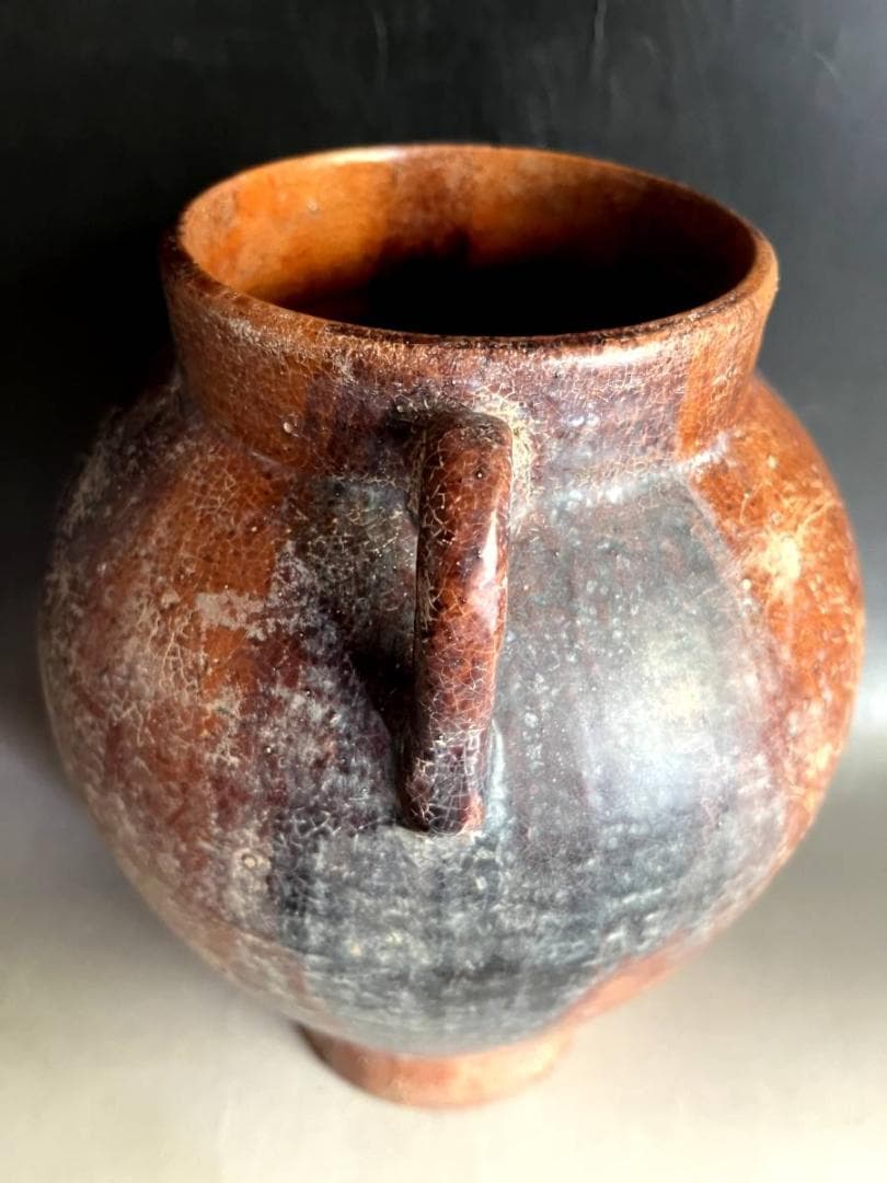 壷■古い飴釉耳付き立ち壺 花瓶 オブジェ 須恵器 古玩 唐物 時代物 骨董品■