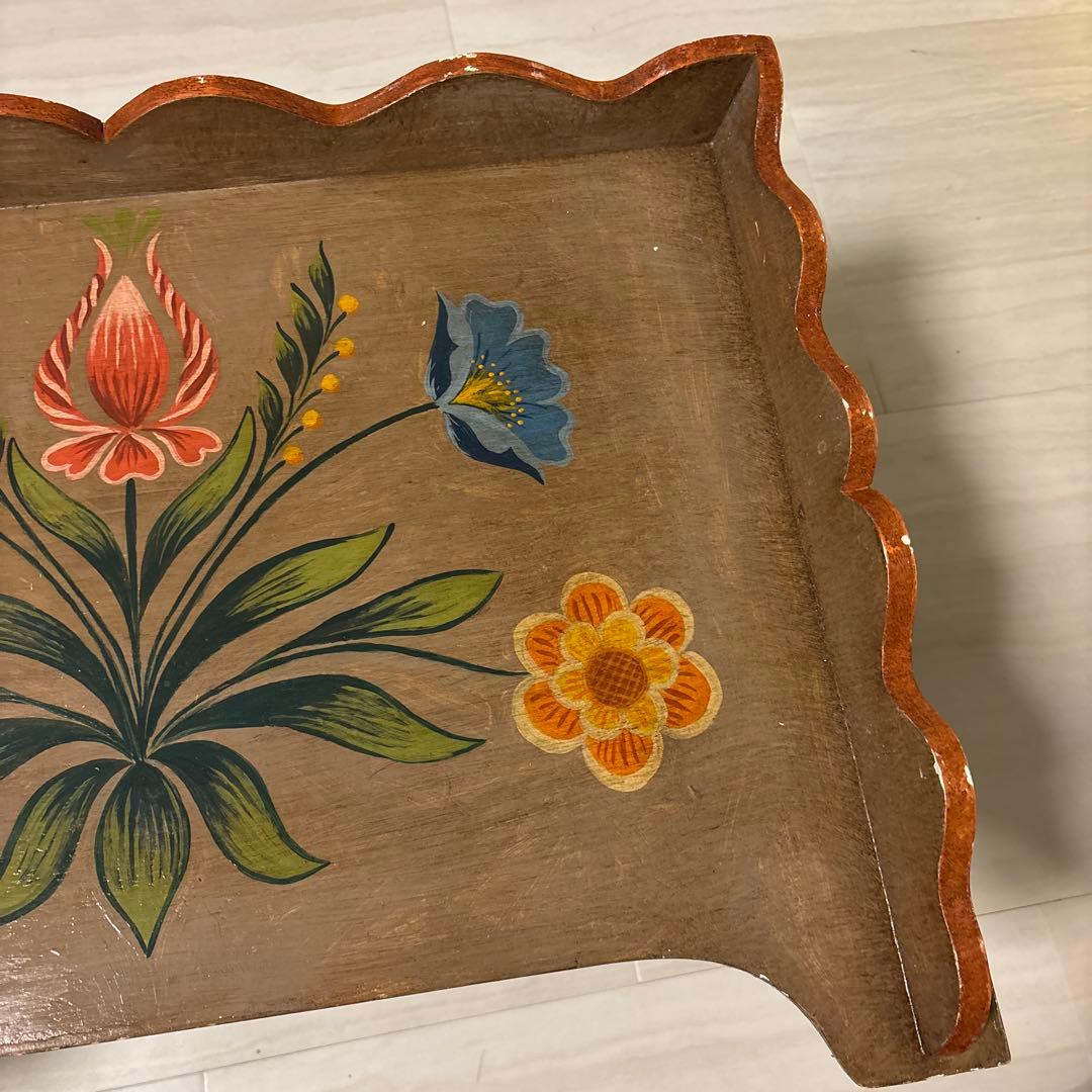 フランス　蚤の市　ヴィンテージ 花柄 木製 ベッドテーブル ハンドペイント