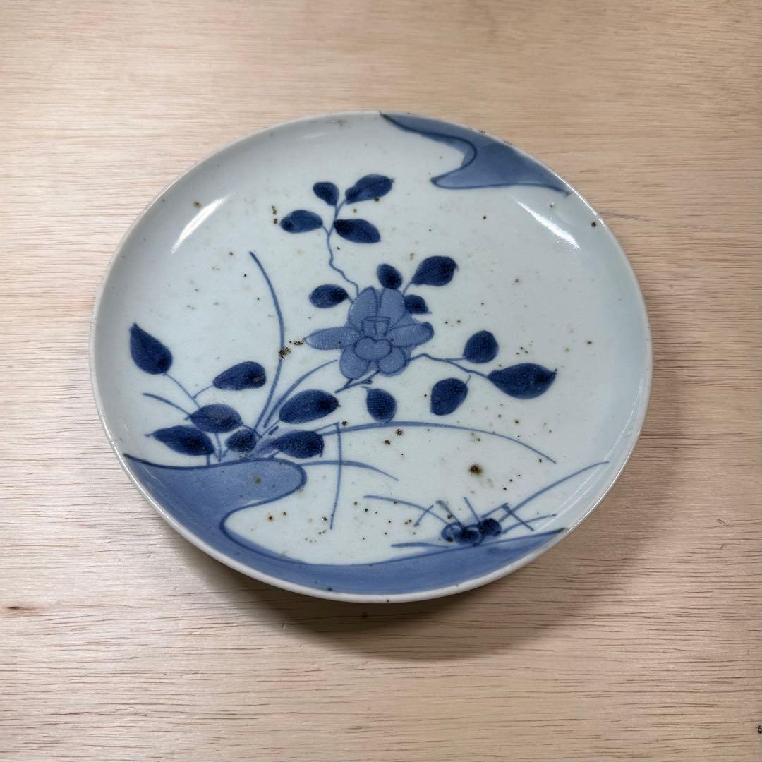古伊万里 染付 草花文 七寸皿 中皿 江戸時代 藍九谷 柿右衛門 古美術 骨董