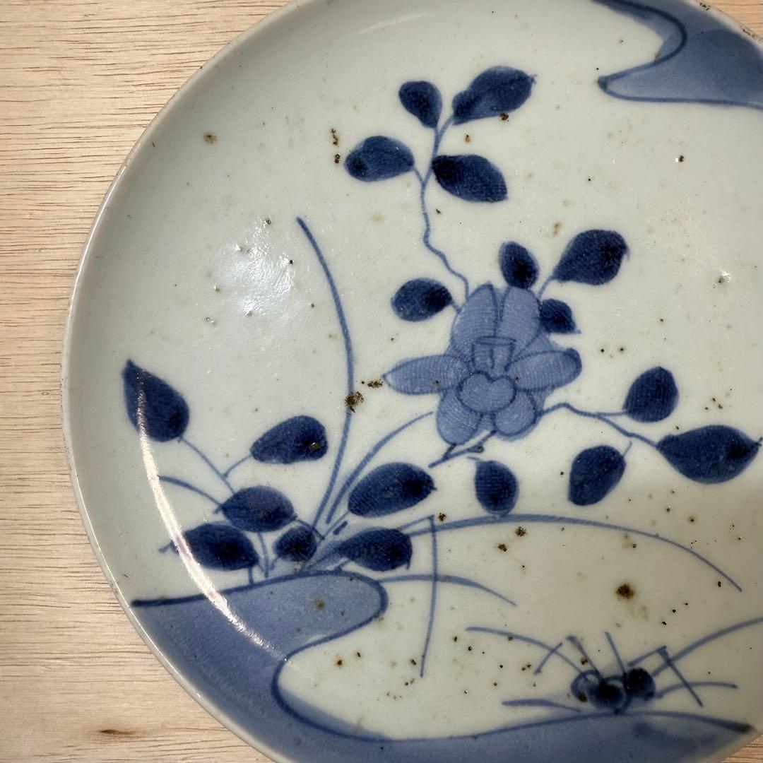 古伊万里 染付 草花文 七寸皿 中皿 江戸時代 藍九谷 柿右衛門 古美術 骨董
