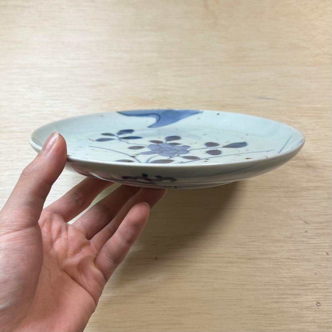古伊万里 染付 草花文 七寸皿 中皿 江戸時代 藍九谷 柿右衛門 古美術 骨董