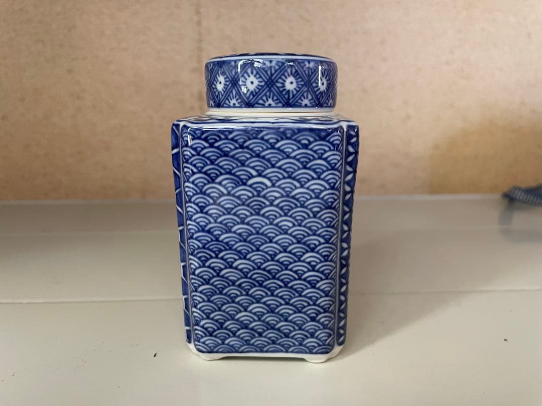 平安清昌 茶入れ 染付祥瑞 角形/京焼/加藤清昌