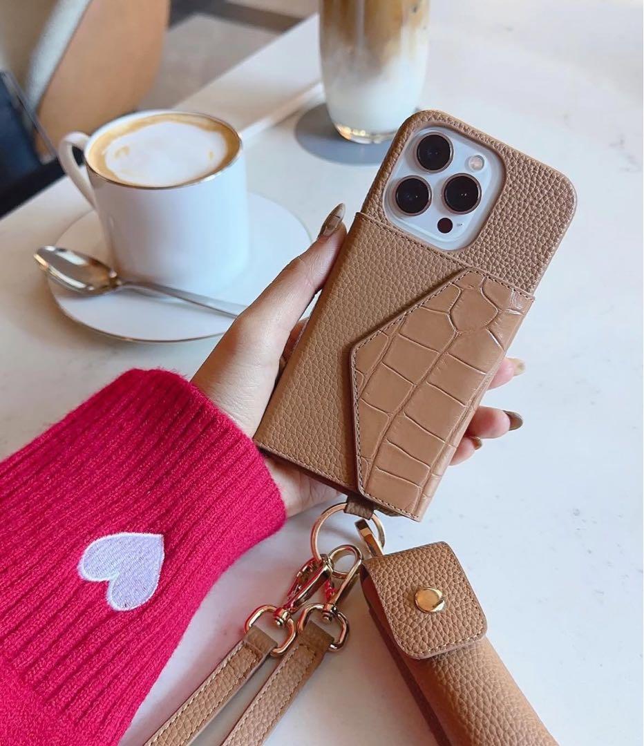 iPhone16pro ケース リップケース・ストラップ付き　ボナベンチュラ