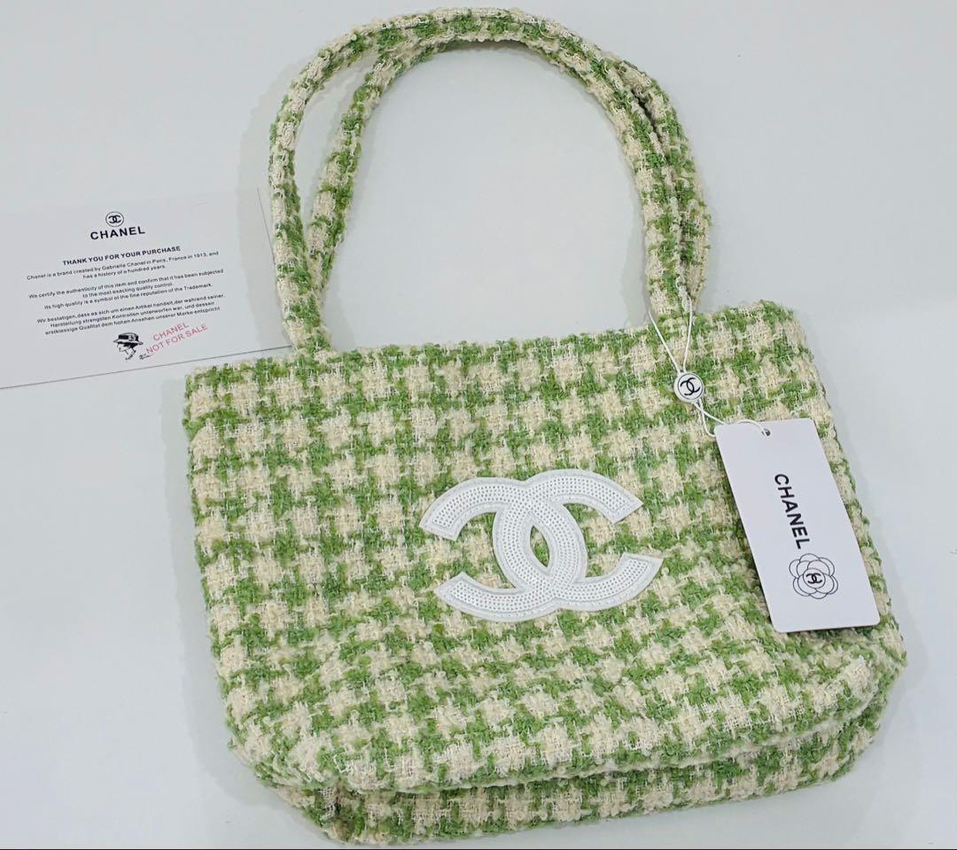 ちょび娘　CHANEL グリーン ツイード トートバッグシャネルノベルティ