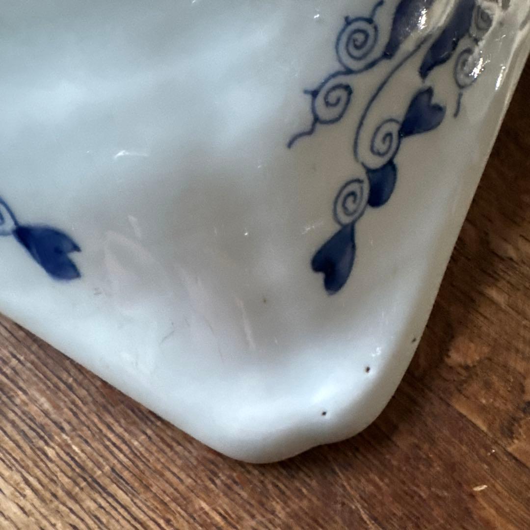 江戸後期 古伊万里 染付十二支図隅入角皿 図変わり！K307