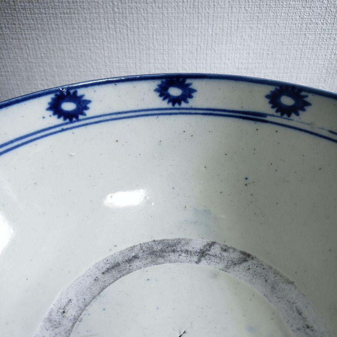 中国　鉢　青花染付梅図碗　清朝期　梅　染付　吹き付け　吹墨　丼